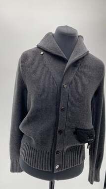 Ralph Lauren Ribbed Wool Blend Shawl Collar Cardigan with Nylon Pocket Detail